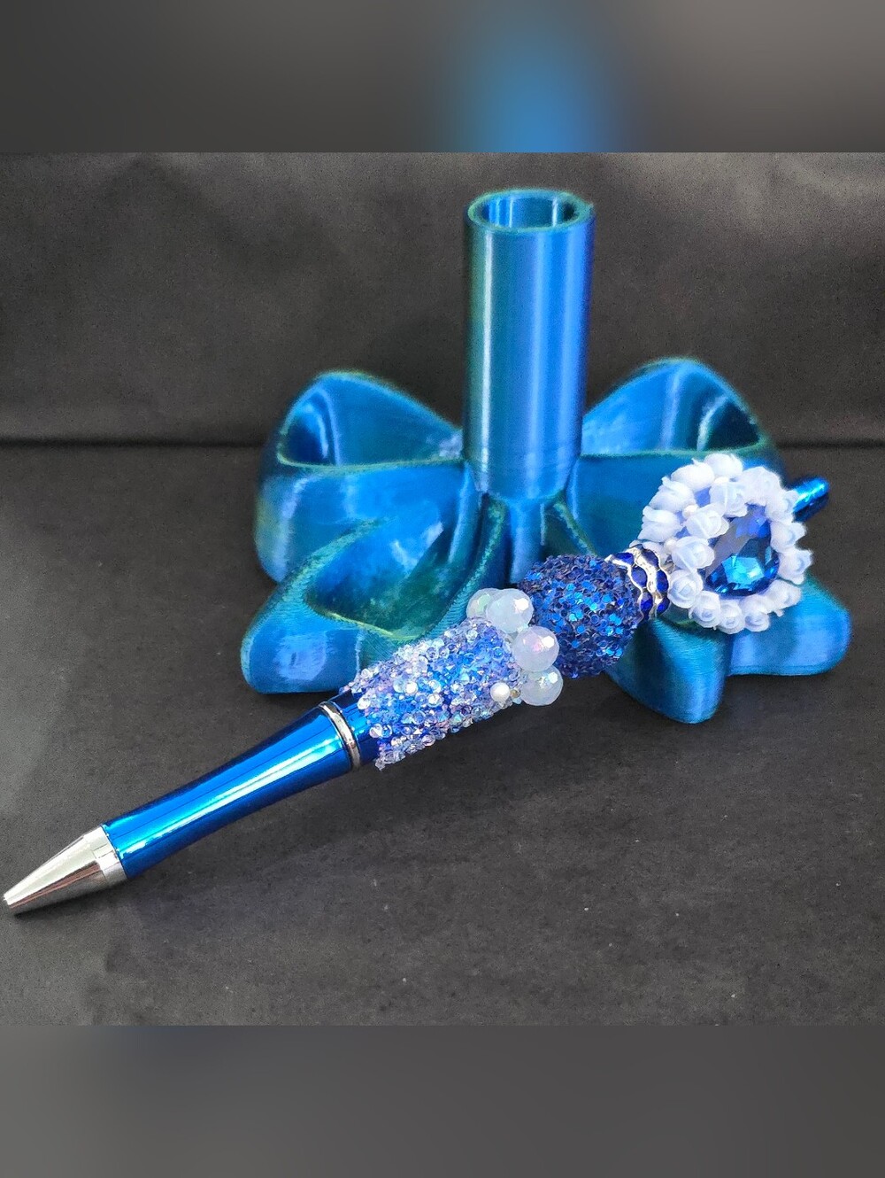 Blue Bejeweled Decorative Pen with Crystal Accents